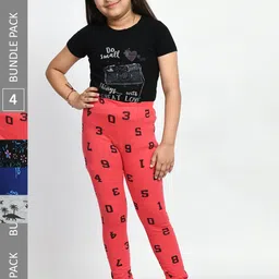 BAESD Girls Pack Of 4 Conversational Printed Pure Cotton Churidar-Length Leggings-image-75