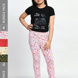 BAESD Girls Pack of 4 Printed Churidar Length Cotton Leggings-image-32
