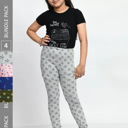 BAESD Girls Pack Of 4 Printed Pure Cotton Churidar Length Leggings-image-50