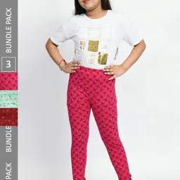 BAESD Girls Pack Of 3 Conversational Printed Pure Cotton Churidar-Length Leggings-image-87