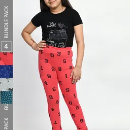 BAESD Girls Pack Of 4 Printed Pure Cotton Super Soft Churidar-Length Leggings-image-31