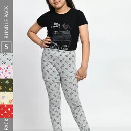 BAESD Girls Pack Of 5 Printed Pure Cotton Churidar-Length Leggings-picture-0