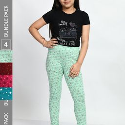 BAESD Girls Pack Of 4 Printed Pure Cotton Super Soft Churidar-Length Leggings-image-83