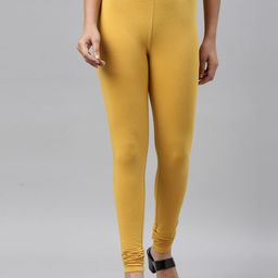 Go Colors Women Yellow Solid Cotton Churidar-Length Leggings-image-91