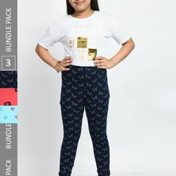 BAESD Girls Pack Of 3 Printed Pure Cotton Churidar-Length Leggings-picture-1