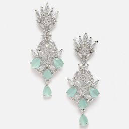 DressBerry Silver-Plated & Sea Green AD-Studded Spiked Shaped Oxidised Drop Earrings-29