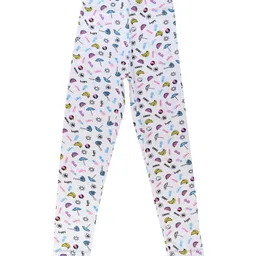 Bodycare Kids Girls White & Blue Printed Cotton Ankle-Length Leggings-image-110