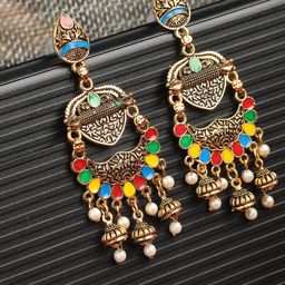 ANIKAS CREATION Gold-Plated Contemporary Drop Earrings-image-77