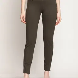 Cantabil Women Olive Solid Cotton Jeggings-picture-33