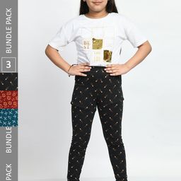 BAESD Girls Pack of 3 Printed Super Soft Pure Cotton Churidar- Length Leggings-image-80