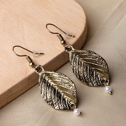 XPNSV Gold-Plated Leaf Shaped Drop Earrings-17