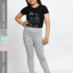 BAESD Girls Pack Of 3 Printed Cotton Churidar-Length Leggings-picture-4