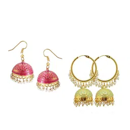 FEMMIBELLA Set Of 2 Gold Plated Circular Jhumkas Earrings-11
