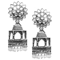 Shining Jewel - By Shivansh Silver-Plated Cubic Zirconia Antique Contemporary Jhumkas-picture-46