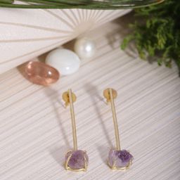 Berserk Gold-Plated & Purple Contemporary Amethyst Stick Drop Earrings-image-40
