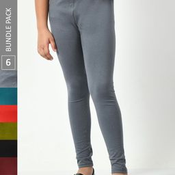 BAESD Girls Pack Of 6 Mid-Rise Churidar-Length Leggings-image-72
