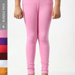 BAESD Girls Pack Of 6 Mid-Rise Churidar-Length Leggings-image-60