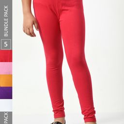 BAESD Girls Pack Of 5 Super Soft Churidar Length Leggings-image-91