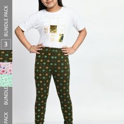 BAESD Girls Pack Of 3 Printed Pure Cotton Churidar-Length Leggings-picture-6