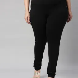 Go Colors Women Black Solid Cotton Churidar-Length Leggings-32