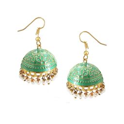 FEMMIBELLA Green & Gold Plated Geometric Jhumkas Earring-11