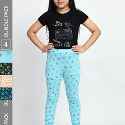 BAESD Girls Pack of 4 Printed Super Soft Pure Cotton Churidar- Length Leggings-image-44