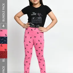 BAESD Girls Pack Of 4 Printed Pure Cotton Super Soft Churidar-Length Leggings-image-40