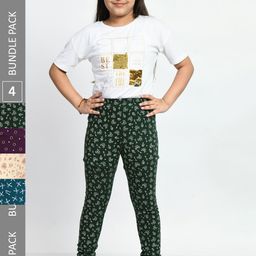 BAESD Girls Pack Of 4 Conversational Printed Pure Cotton Churidar-Length Leggings-image-64