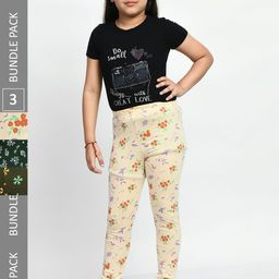 BAESD Girls Pack of 3 Printed Super Soft Pure Cotton Churidar- Length Leggings-image-83