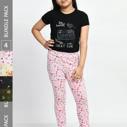 BAESD Girls Pack Of 4 Printed Pure Cotton Churidar-Length Leggings-image-59