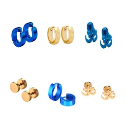 KARISHMA KREATIONS Set Of 6 92.5 Stainless Steel Gold-Plated Studs Earrings-picture-3