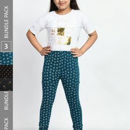 BAESD Girls Pack Of 3 Printed Churidar Length Pure Cotton Leggings-image-15