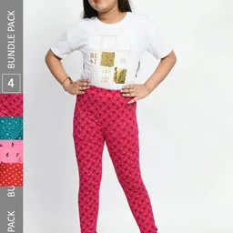 BAESD Girls Pack Of 4 Printed Churidar Length Pure Cotton Leggings-image-71