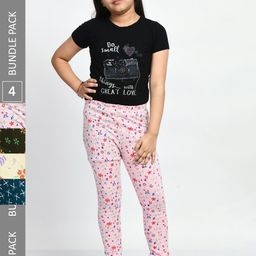 BAESD Girls Pack Of 4 Printed Pure Cotton Churidar Length Leggings-41