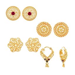 Vighnaharta Set Of 4 Gold Plated Cubic Zirconia Floral Studs-5