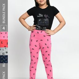 BAESD Girls Pack Of 4 Printed Super Soft Pure Cotton Churidar-Length Leggings-image-42