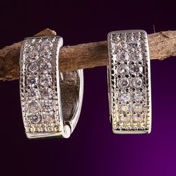 KARATCART Silver-Toned American Diamond Studded Classic Hoop Earrings-image-6