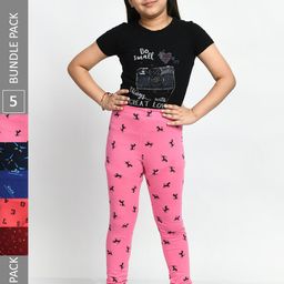 BAESD Girls Pack Of 5 Printed Churidar-Length Leggings-picture-5