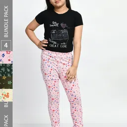 BAESD Girls Pack Of 4 Printed Pure Cotton Super Soft Churidar-Length Leggings-image-72