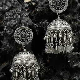 Sangria Silver-Plated Dome Shaped Jhumkas-image-80