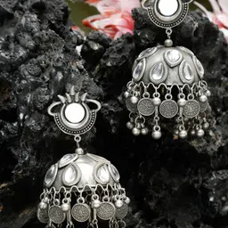Sangria Oxidised Silver-Plated Jhumkas-image-78