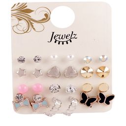 Jewelz Set Of 12 Silver-Toned Contemporary Studs Earrings-13