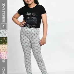 BAESD Girls Pack Of 4 Printed Pure Cotton Churidar Length Leggings-image-81