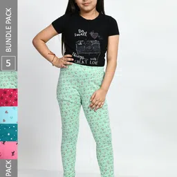BAESD Girls Pack Of 5 Printed Pure Cotton Churidar-Length Leggings-picture-5