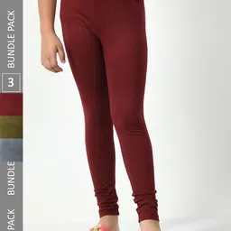 BAESD Girls Pack Of 3 Churidar Length Cotton Lycra Leggings-picture-37