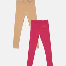 TWIN BIRDS Girls Pack Of 2 Solid Pure Cotton Tailored-Fit Ankle-Length Leggings-image-96