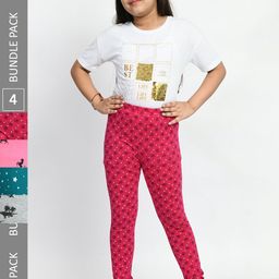 BAESD Girls Pack Of 4 Printed Cotton Churidar- Length Leggings-image-63