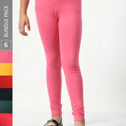 BAESD Girls Pack Of 6 Super Soft Churidar Length Leggings-image-78