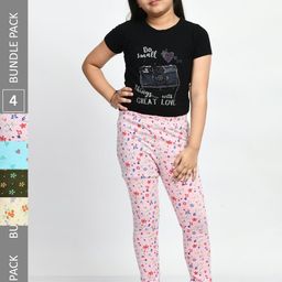 BAESD Girls Pack Of 4 Printed Super Soft Cotton Churidar-Length Leggings-image-87