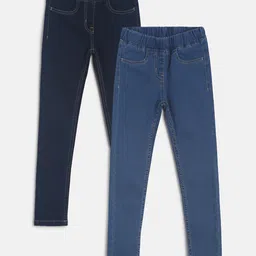 TALES & STORIES Pack of 2 Navy Blue and Blue Solid Lycra Jeggings-image-8
